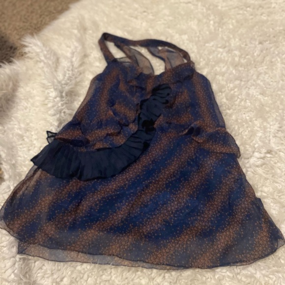 Cecico sheer tank ruffled blouse tank top Small blue grey NWOT 4👠 - Picture 1 of 4